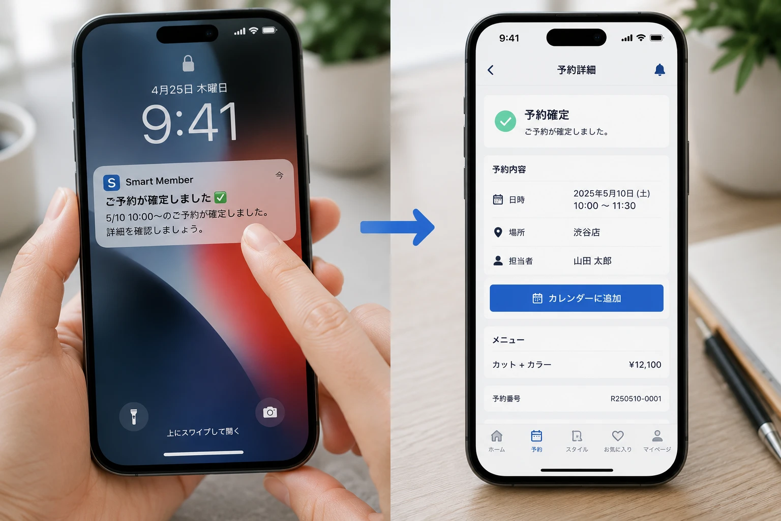 通知タップで特定画面に遷移するディープリンクの流れのイメージ